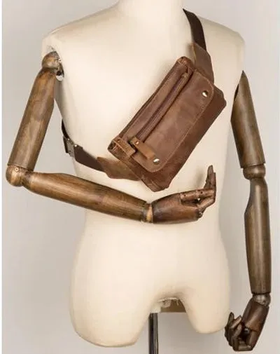 Vintage Leather Fanny Pack Mens Waist Bag Hip Pack Belt Bag Bumbag for Men