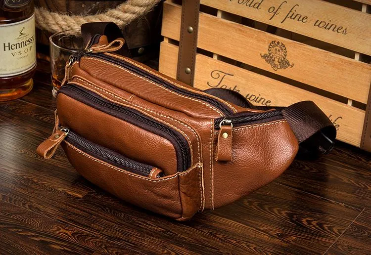 Vintage Leather Fanny Pack Mens Waist Bag Hip Pack Belt Bag Bumbag for Men
