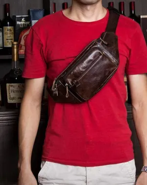 Vintage Leather Fanny Pack Mens Waist Bag Hip Pack Belt Bag Bumbag for Men