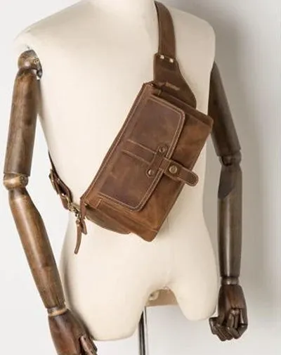 Vintage Leather Fanny Pack Mens Waist Bag Hip Pack Belt Bag Bumbag for Men