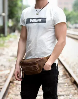 Vintage Leather Fanny Pack Mens Waist Bag Hip Pack Belt Bag Bumbag for Men