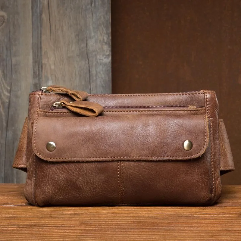 Vintage Leather Fanny Pack Mens Waist Bag Hip Pack Belt Bag Bumbag for Men
