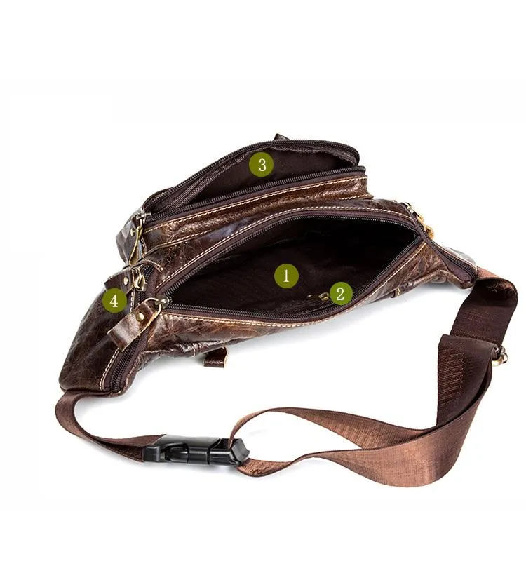 Vintage Leather Fanny Pack Mens Waist Bag Hip Pack Belt Bag Bumbag for Men
