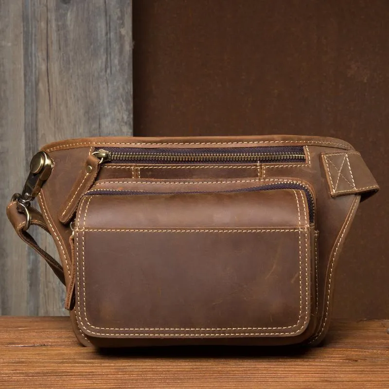 Vintage Leather Fanny Pack Mens Waist Bag Hip Pack Belt Bag Bumbag for Men