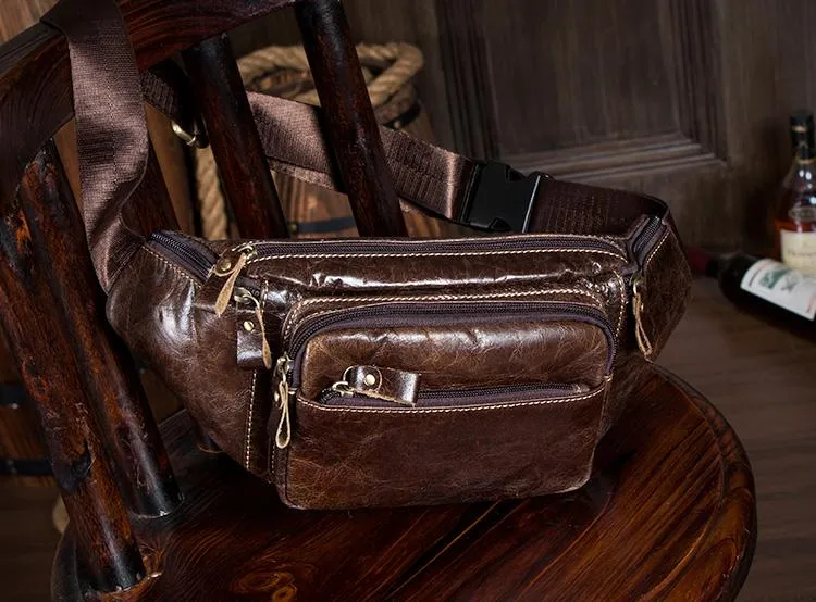 Vintage Leather Fanny Pack Mens Waist Bag Hip Pack Belt Bag Bumbag for Men