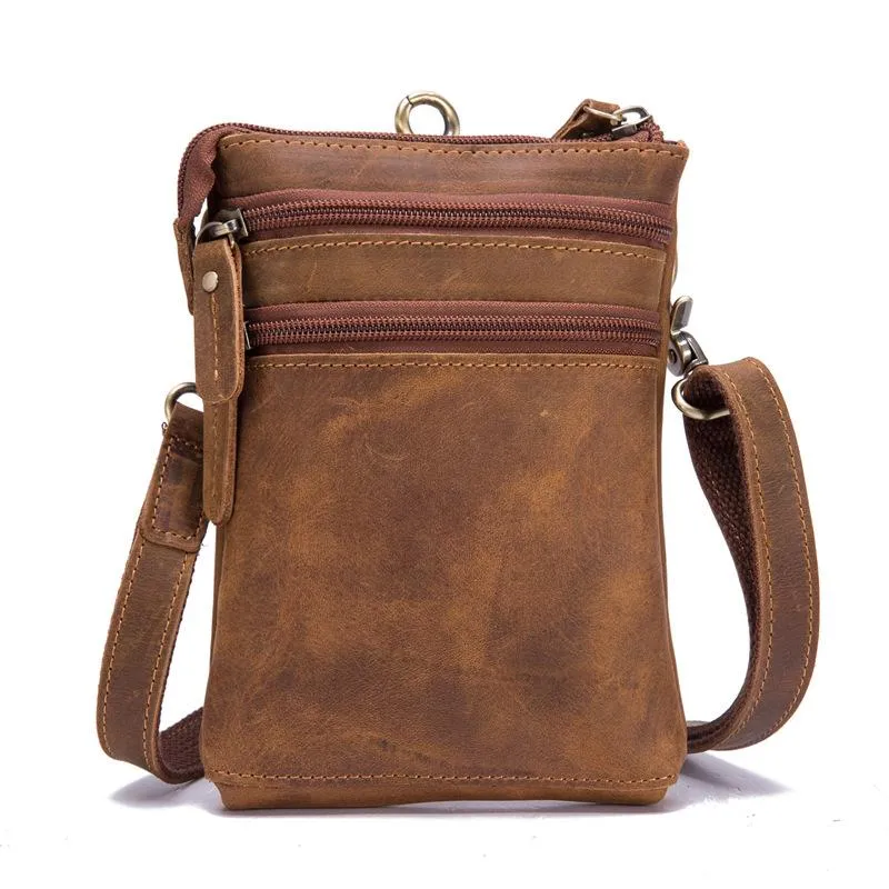 Vintage Leather Men's CELL PHONE HOLSTER Belt Pouch Waist Small Side Bag For Men