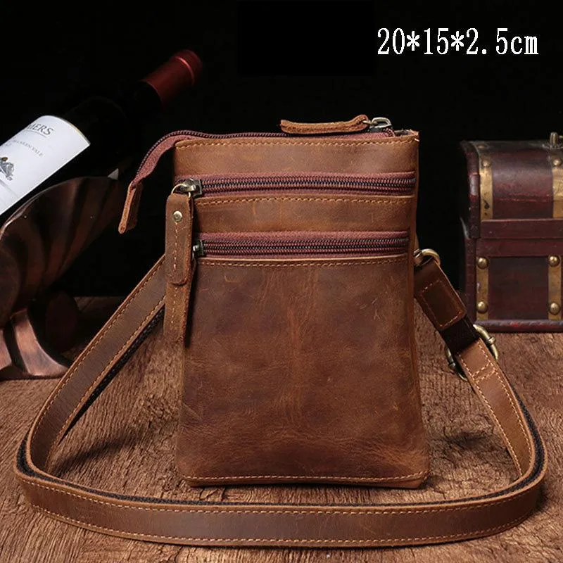 Vintage Leather Men's CELL PHONE HOLSTER Belt Pouch Waist Small Side Bag For Men