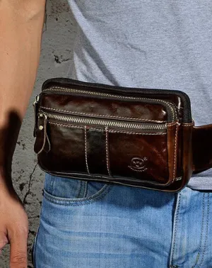 Vintage Leather Mens Fanny Pack Waist Bag Hip Pack Belt Bag Bumbag for Men