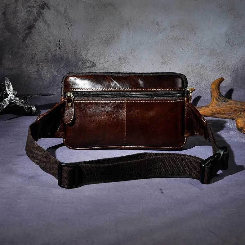 Vintage Leather Mens Fanny Pack Waist Bag Hip Pack Belt Bag Bumbag for Men
