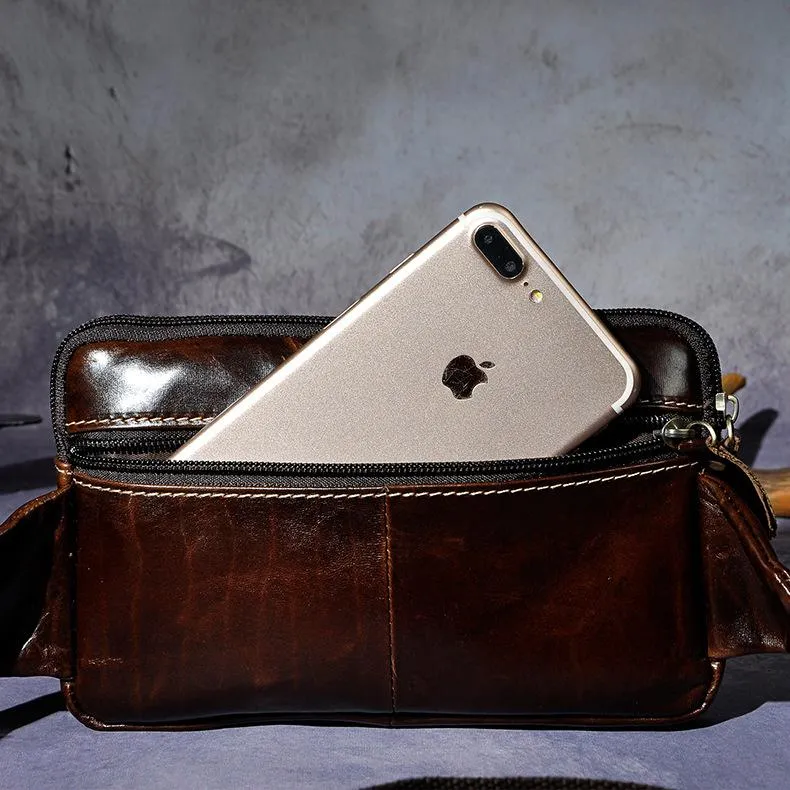Vintage Leather Mens Fanny Pack Waist Bag Hip Pack Belt Bag Bumbag for Men