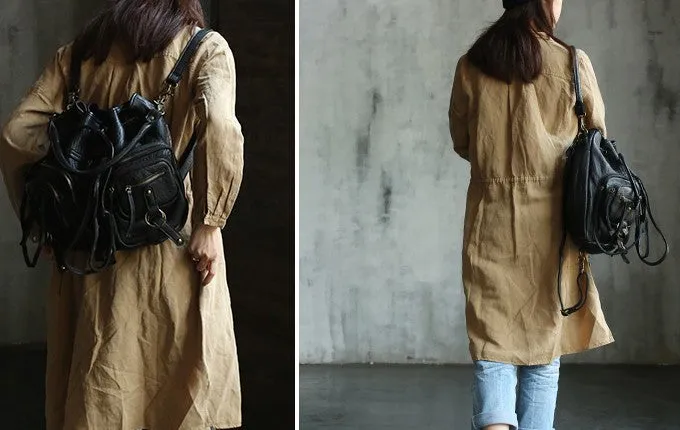 Vintage LEATHER WOMEN Barrel Backpack Handmade School Bucket Backpack FOR WOMEN