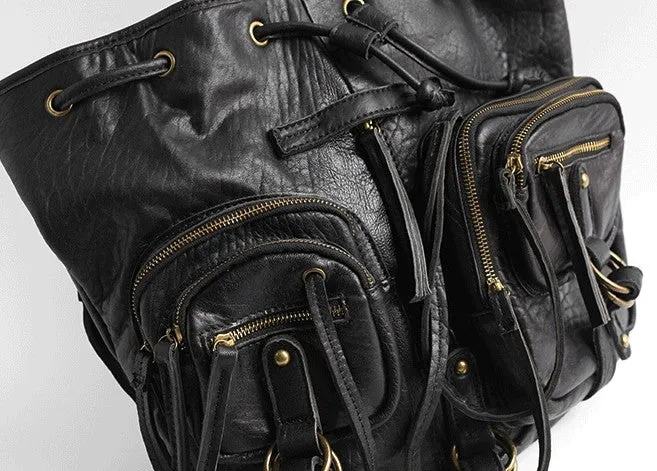 Vintage LEATHER WOMEN Barrel Backpack Handmade School Bucket Backpack FOR WOMEN