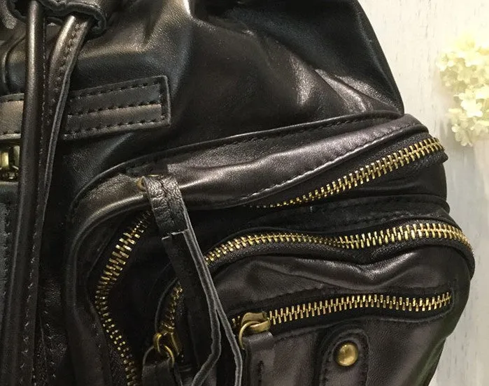 Vintage LEATHER WOMEN Barrel Backpack Handmade School Bucket Backpack FOR WOMEN