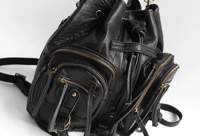 Vintage LEATHER WOMEN Barrel Backpack Handmade School Bucket Backpack FOR WOMEN