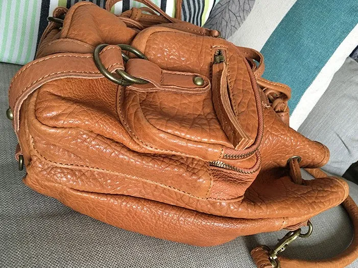 Vintage LEATHER WOMEN Barrel Backpack Handmade School Bucket Backpack FOR WOMEN