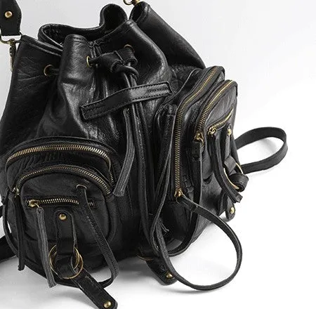Vintage LEATHER WOMEN Barrel Backpack Handmade School Bucket Backpack FOR WOMEN