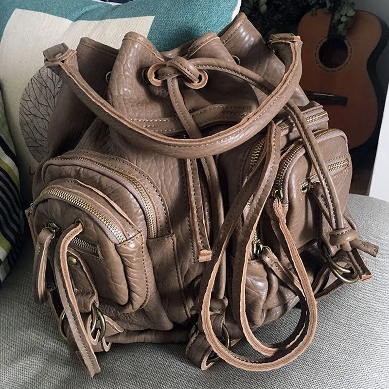 Vintage LEATHER WOMEN Barrel Backpack Handmade School Bucket Backpack FOR WOMEN