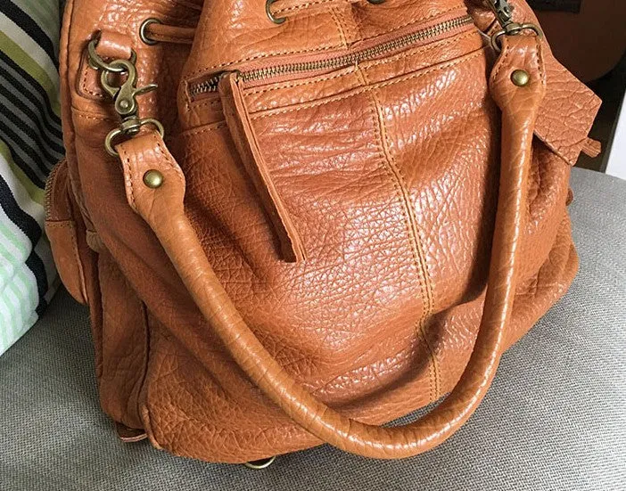 Vintage LEATHER WOMEN Barrel Backpack Handmade School Bucket Backpack FOR WOMEN