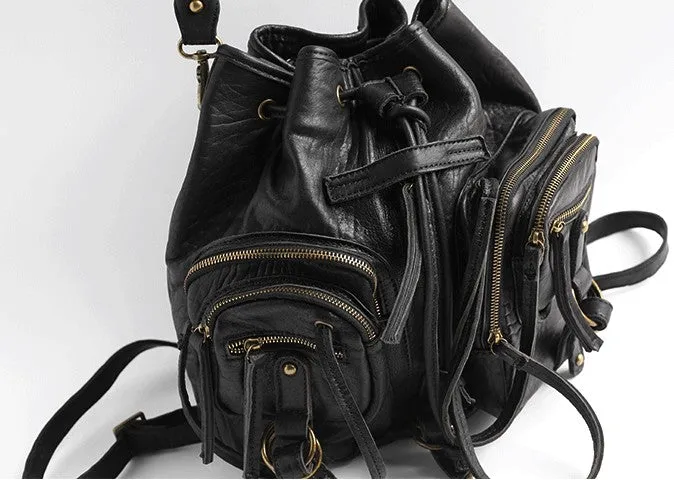 Vintage LEATHER WOMEN Barrel Backpack Handmade School Bucket Backpack FOR WOMEN
