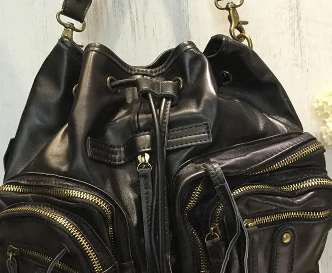 Vintage LEATHER WOMEN Barrel Backpack Handmade School Bucket Backpack FOR WOMEN