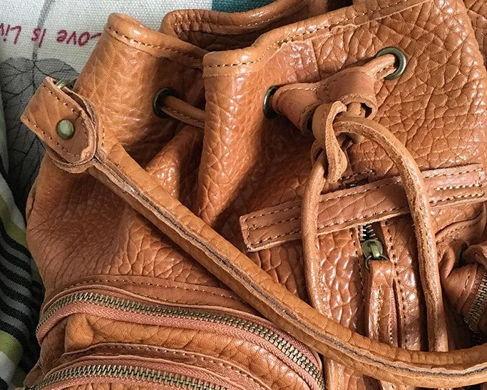 Vintage LEATHER WOMEN Barrel Backpack Handmade School Bucket Backpack FOR WOMEN