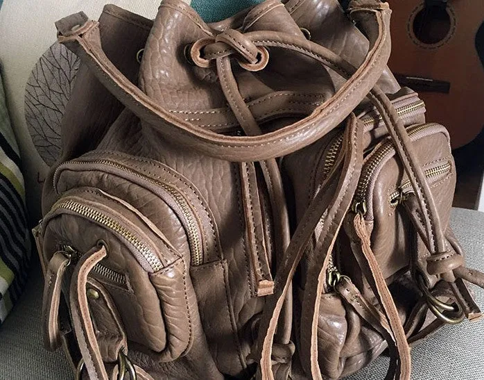 Vintage LEATHER WOMEN Barrel Backpack Handmade School Bucket Backpack FOR WOMEN
