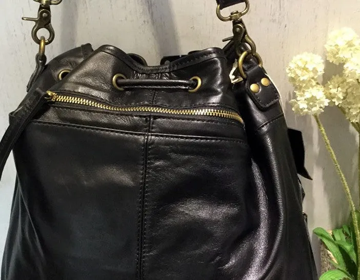 Vintage LEATHER WOMEN Barrel Backpack Handmade School Bucket Backpack FOR WOMEN