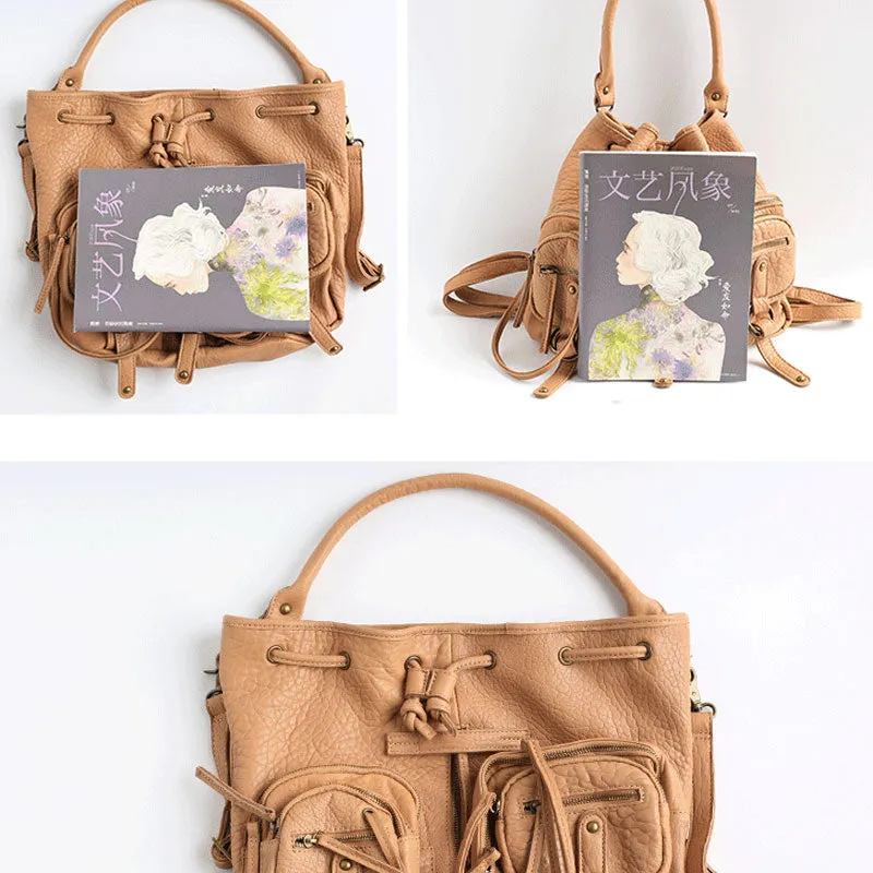 Vintage LEATHER WOMEN Barrel Backpack Handmade School Bucket Backpack FOR WOMEN