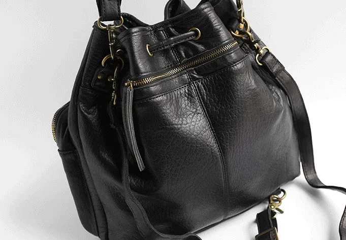 Vintage LEATHER WOMEN Barrel Backpack Handmade School Bucket Backpack FOR WOMEN