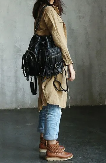 Vintage LEATHER WOMEN Barrel Backpack Handmade School Bucket Backpack FOR WOMEN