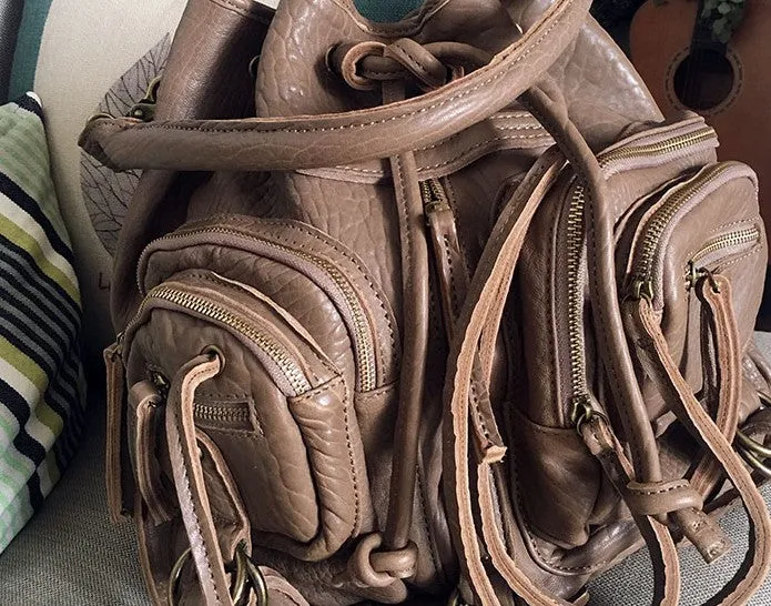 Vintage LEATHER WOMEN Barrel Backpack Handmade School Bucket Backpack FOR WOMEN