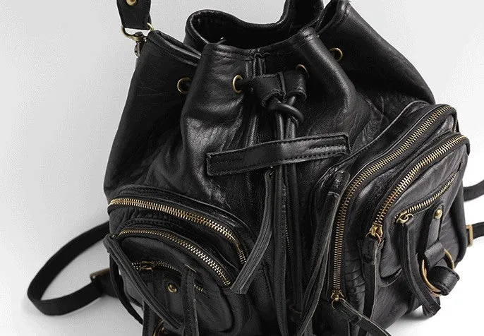 Vintage LEATHER WOMEN Barrel Backpack Handmade School Bucket Backpack FOR WOMEN