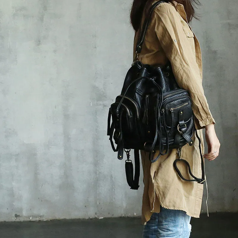 Vintage LEATHER WOMEN Barrel Backpack Handmade School Bucket Backpack FOR WOMEN