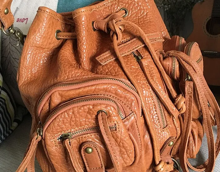 Vintage LEATHER WOMEN Barrel Backpack Handmade School Bucket Backpack FOR WOMEN