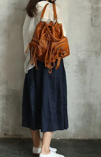 Vintage LEATHER WOMEN Barrel Backpack Handmade School Bucket Backpack FOR WOMEN