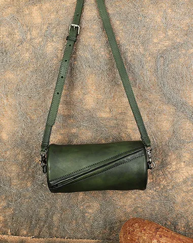 Vintage Leather Womens Barrel Shoulder Bags Bucket Crossbody Purse for Women