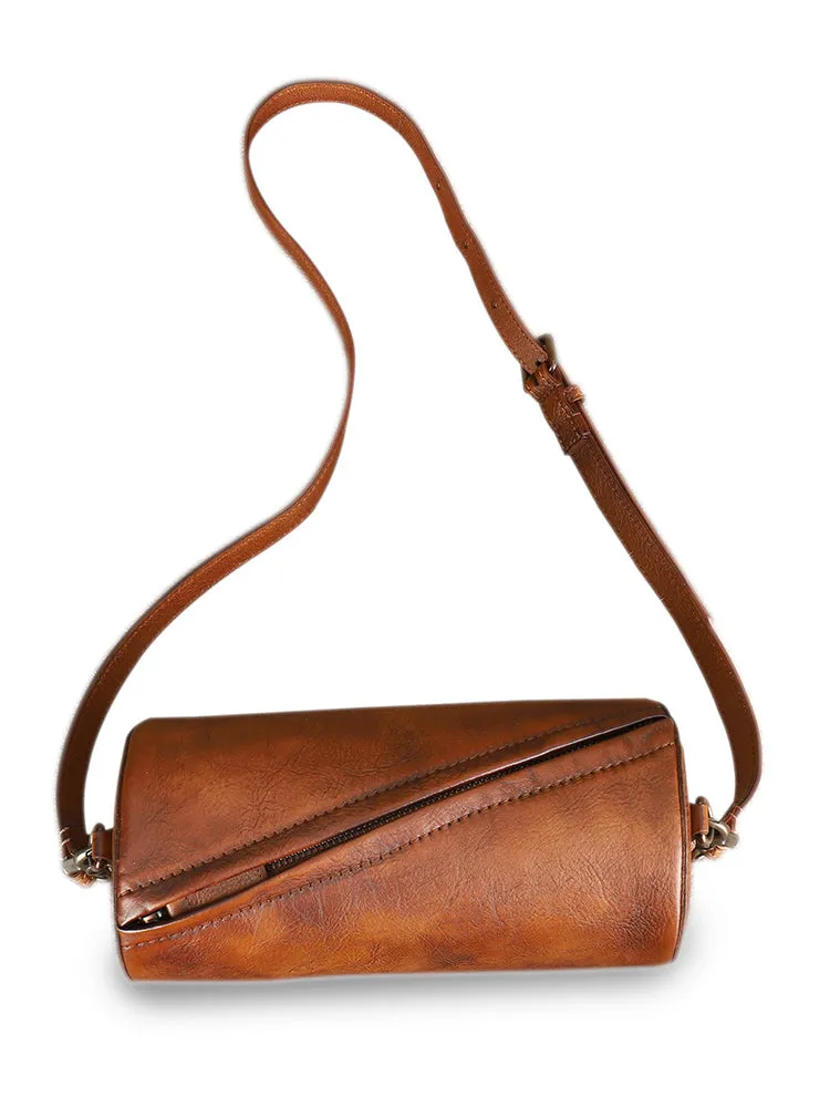 Vintage Leather Womens Barrel Shoulder Bags Bucket Crossbody Purse for Women