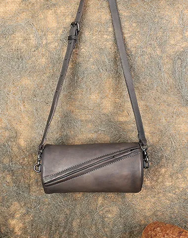 Vintage Leather Womens Barrel Shoulder Bags Bucket Crossbody Purse for Women