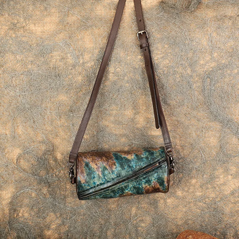 Vintage Leather Womens Barrel Shoulder Bags Bucket Crossbody Purse for Women