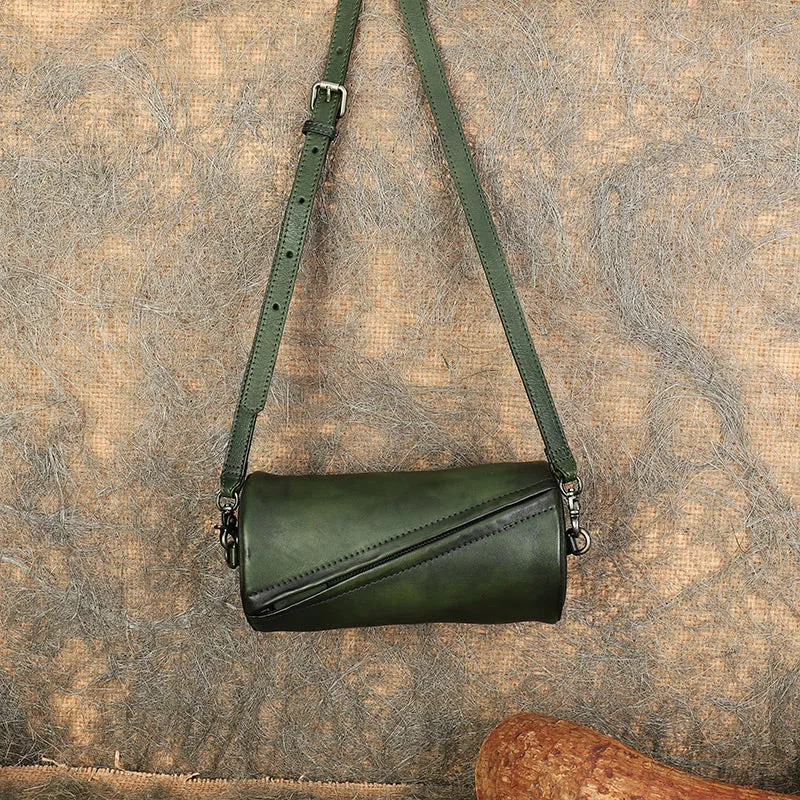 Vintage Leather Womens Barrel Shoulder Bags Bucket Crossbody Purse for Women