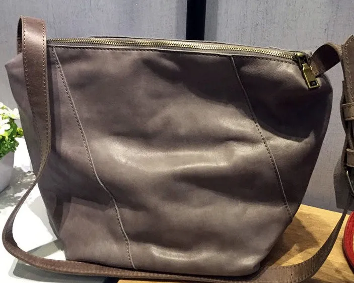 Vintage LEATHER WOMENs Bucket SHOULDER BAG Barrel Crossbody Purse FOR WOMEN