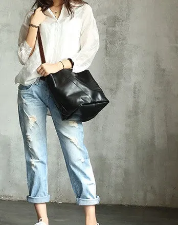 Vintage LEATHER WOMENs Bucket SHOULDER BAG Barrel Crossbody Purse FOR WOMEN