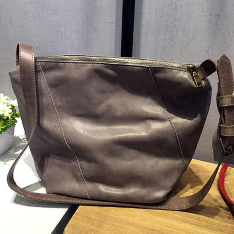 Vintage LEATHER WOMENs Bucket SHOULDER BAG Barrel Crossbody Purse FOR WOMEN