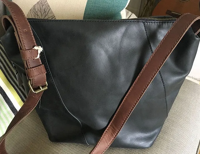 Vintage LEATHER WOMENs Bucket SHOULDER BAG Barrel Crossbody Purse FOR WOMEN