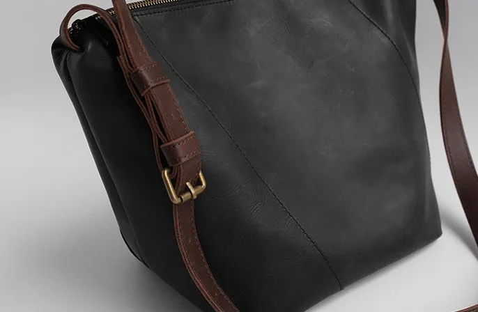 Vintage LEATHER WOMENs Bucket SHOULDER BAG Barrel Crossbody Purse FOR WOMEN