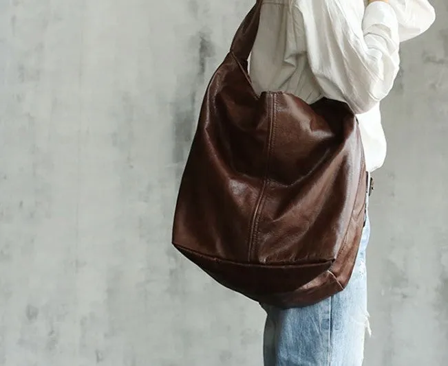 Vintage LEATHER WOMENs Large Bucket SHOULDER BAG Barrel Purse FOR WOMEN