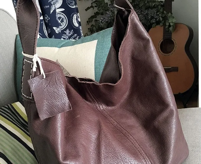 Vintage LEATHER WOMENs Large Bucket SHOULDER BAG Barrel Purse FOR WOMEN