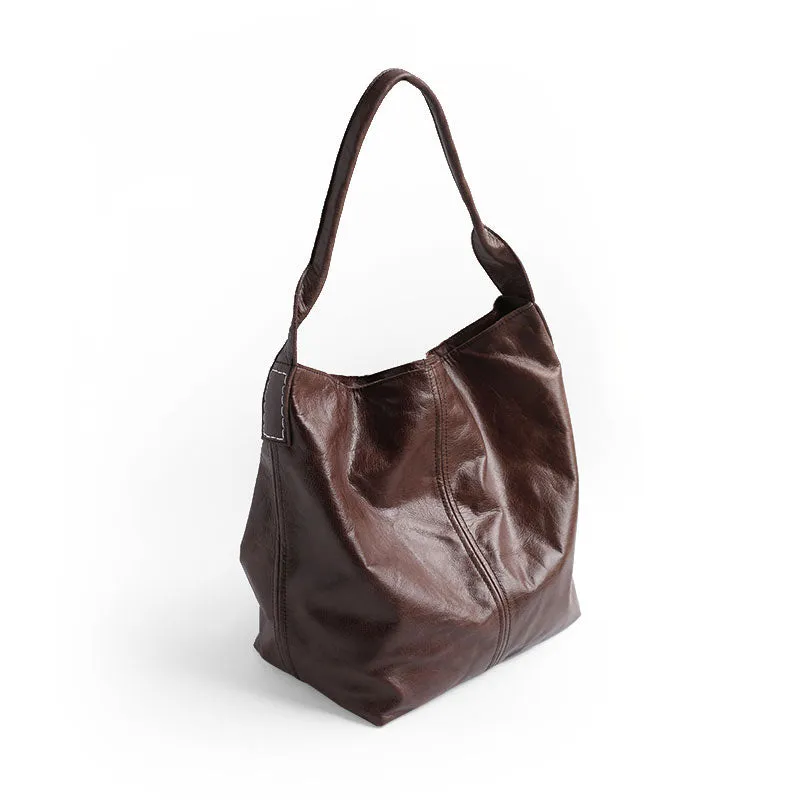 Vintage LEATHER WOMENs Large Bucket SHOULDER BAG Barrel Purse FOR WOMEN