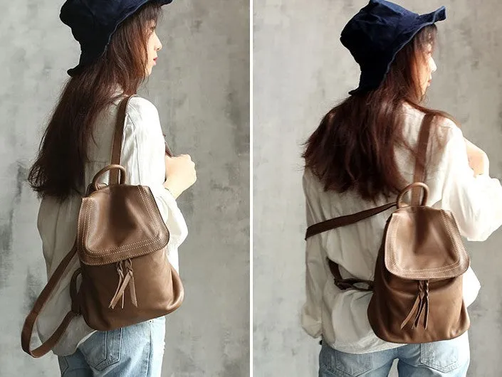 Vintage Soft LEATHER WOMEN Bucket Backpack School Backpack FOR WOMEN
