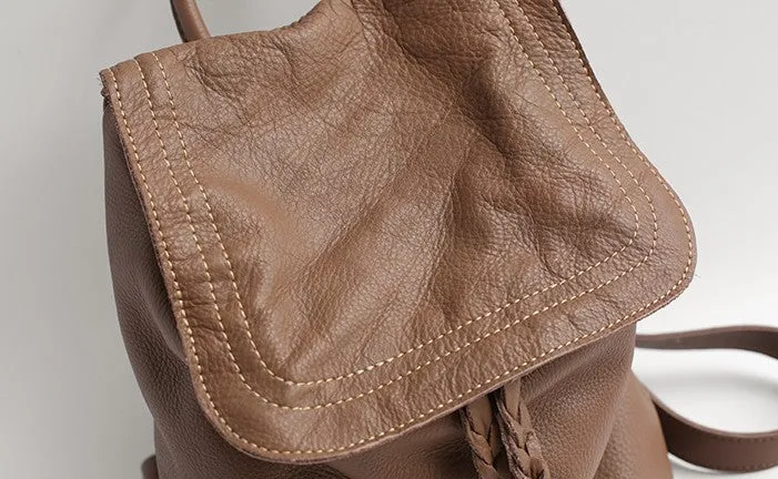 Vintage Soft LEATHER WOMEN Bucket Backpack School Backpack FOR WOMEN
